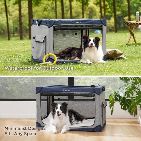 Lesure Soft Collapsible Dog Crate - 42 Inch Portable Travel Crate for Extra Large Dogs Indoor & Outdoor, 4-Door Foldable Pet Kennel with Mesh Windows, Blue - Image 2