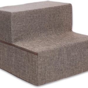 Best Pet Supplies Dog Stairs & Steps - Foam Steps for Small Dogs & Cats, Non-Slip Indoor Balanced Pet Step Support, Dog Ramp, No Assembly, Brown Linen, Foldable 2-Step (12-inch Height)