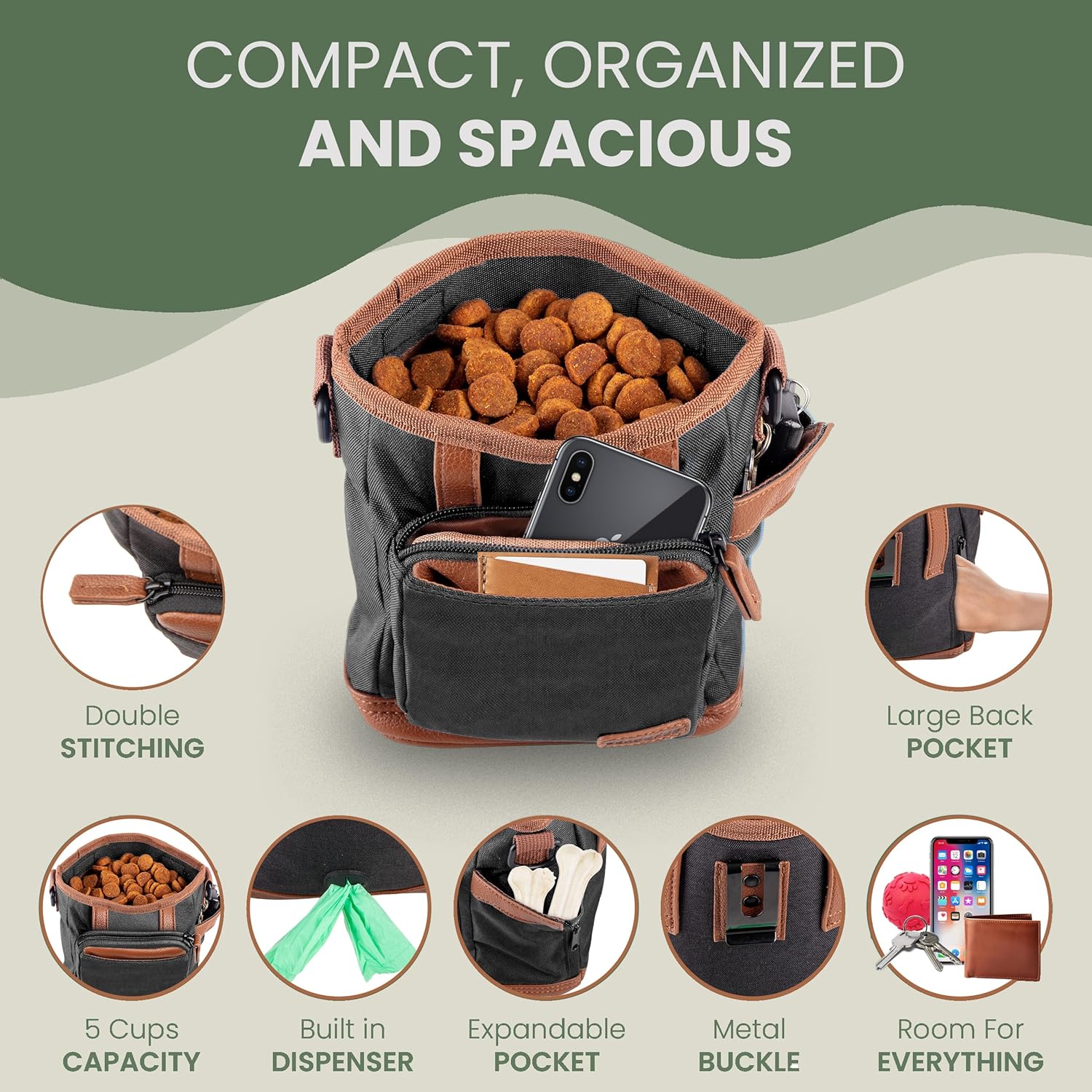 BEAU&FUR Large Dog Treat Pouch with Clicker for Training – 4 Cup Capacity, Built-in Poop Bag Dispenser, Expandable Pocket, Metal Buckle, Large Back Pocket, Ideal Design for Walks and Training – Black - Image 4