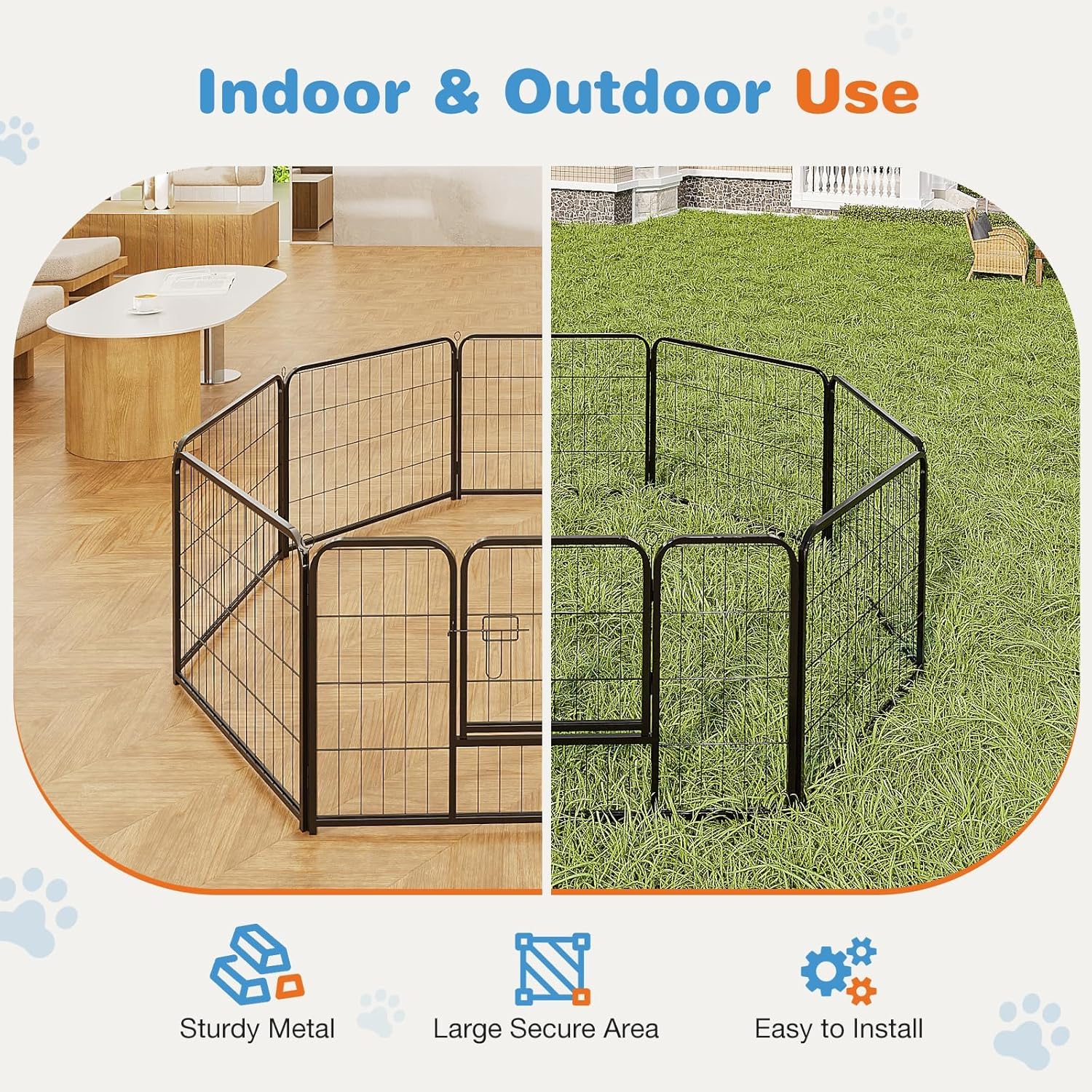 Sweetcrispy Dog Playpen Indoor - Pet Fence Puppy 8 Panel 24” Height Heavy Duty Crates with Doors Metal Dog Pen for Camping, RV, Outdoor - Image 2
