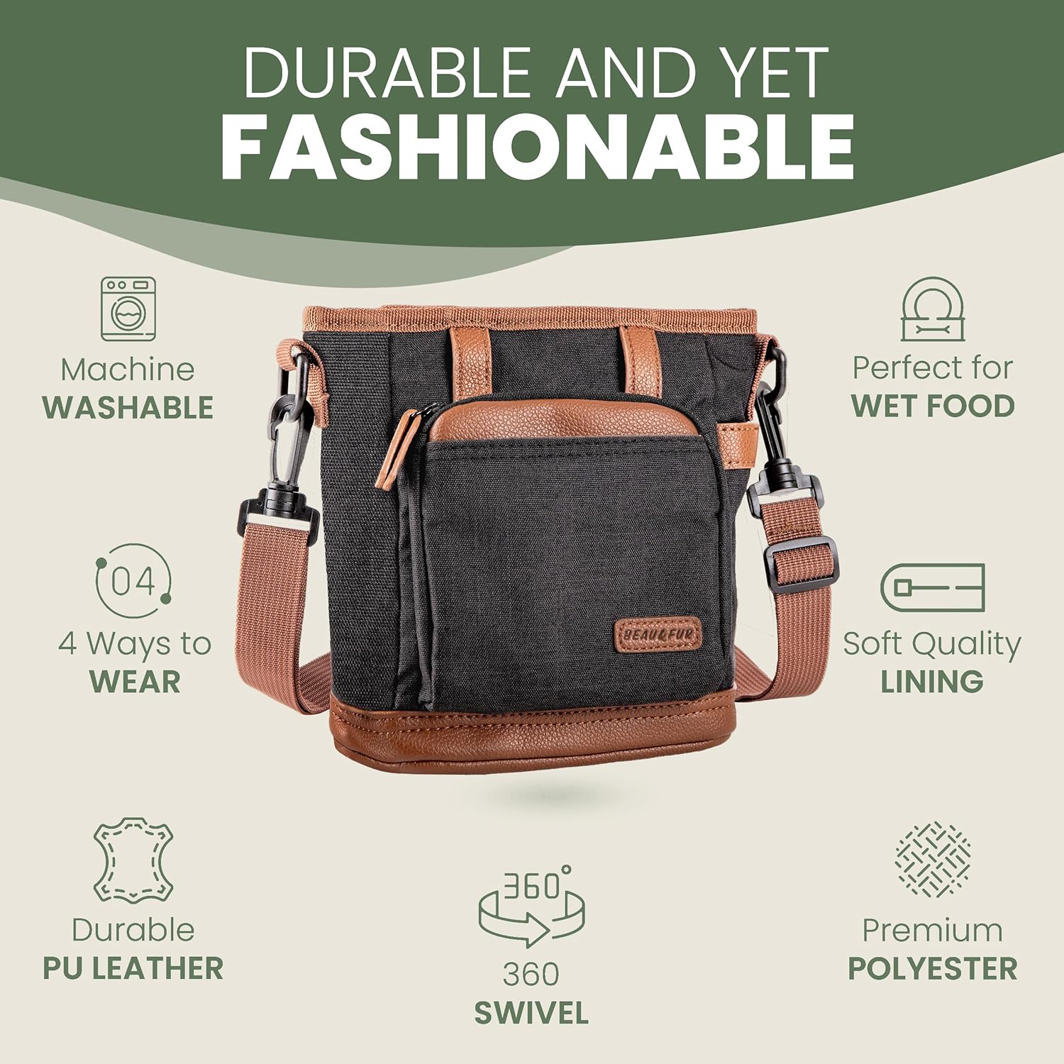 BEAU&FUR Large Dog Treat Pouch with Clicker for Training – 4 Cup Capacity, Built-in Poop Bag Dispenser, Expandable Pocket, Metal Buckle, Large Back Pocket, Ideal Design for Walks and Training – Black - Image 3