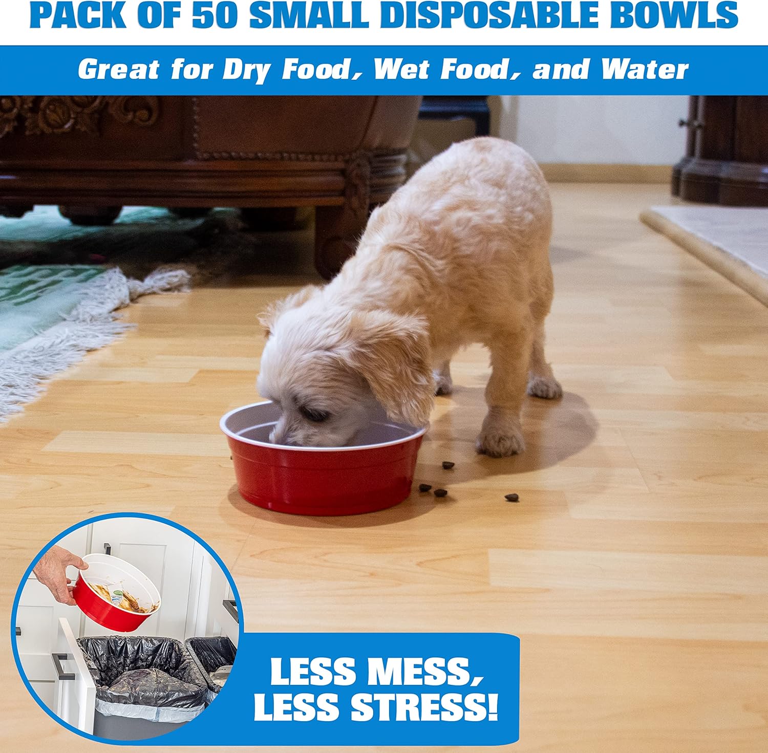 GoSports Party Dog Disposable Red Cup Style Pet Food Bowls for Cats and Dogs - 50 Small Size Bowls - Image 2