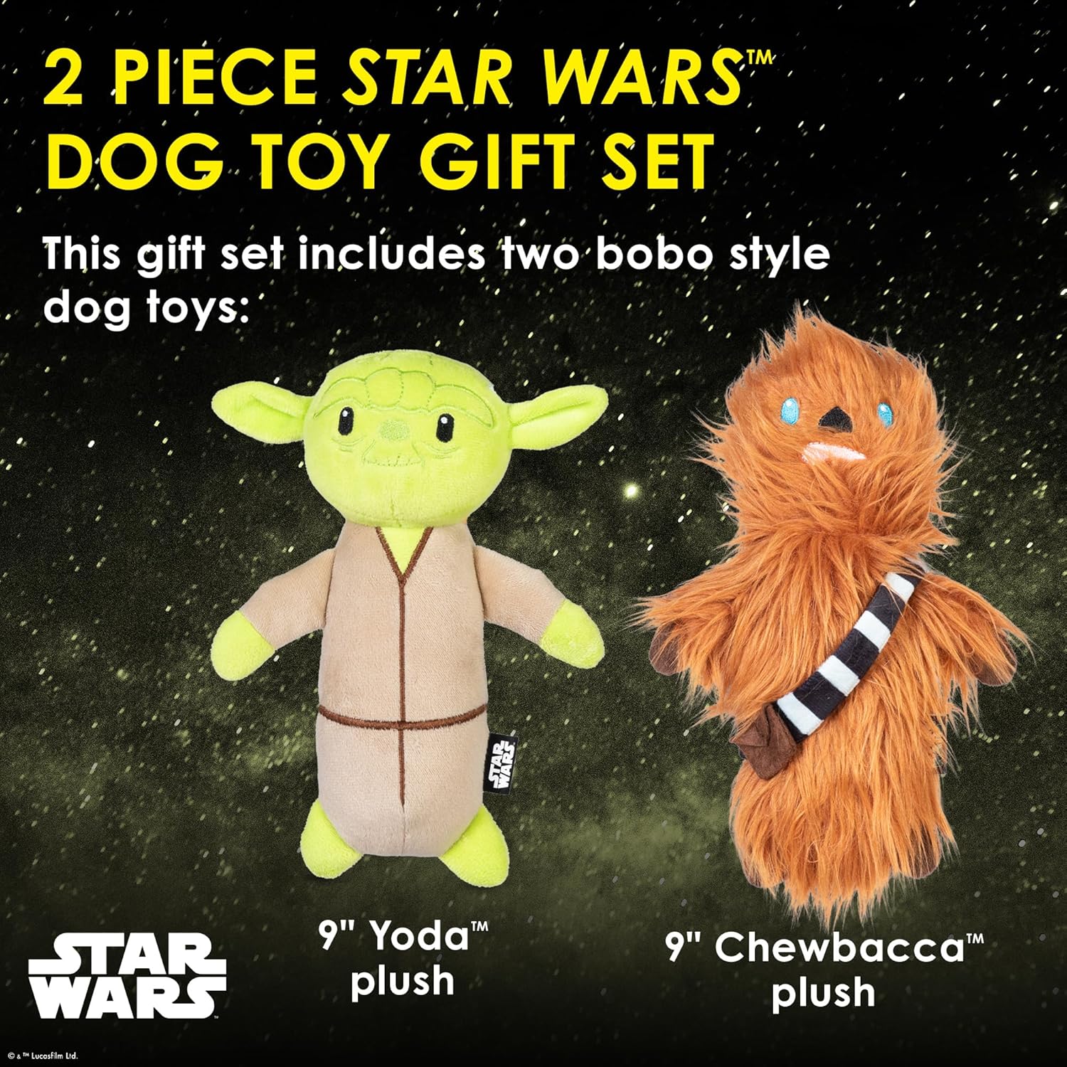 STAR WARS for Pets 2piece Multipack Dog Toys, YODA and Chewbacca Bobo Style Dog Toys Plush Toys Fabric Plush Dog Toy, Squeaky - Image 2