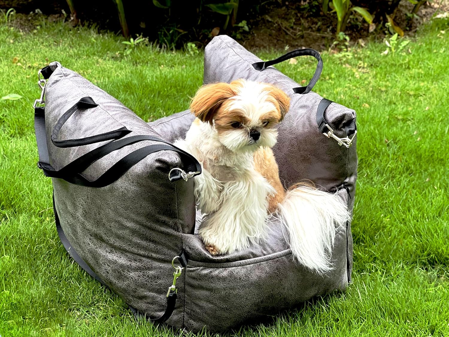 Alansma Portable Car Dog Crate Detachable Seat Belt Fastening Car Dog Kennel Seats Suitable for Small and Medium-Sized Dogs and Cats, Grey, Medium - Image 8