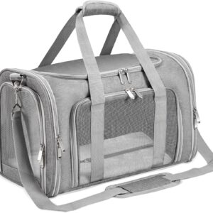 Soft-Sided Cat/Dog/Pet Carrier, Collapsible Pets Travel Carriers for Big Cats/Small Dogs with Shoulder Strap & Removable Mat, Mesh Puppy Carry Bag, Up to 16 Lbs, TSA Airline Approved(Gray)