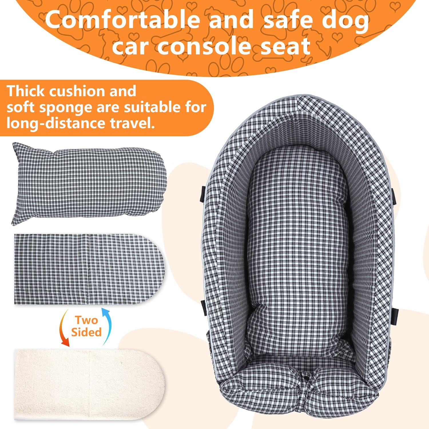 Center Console Dog Car Seat Dog Bed for Car Console Portable Armrest Booster Seat Carrier for Small Medium Dogs Anti-Collapse for Puppy Pet Up to 15 Lbs(Grid Black) - Image 5