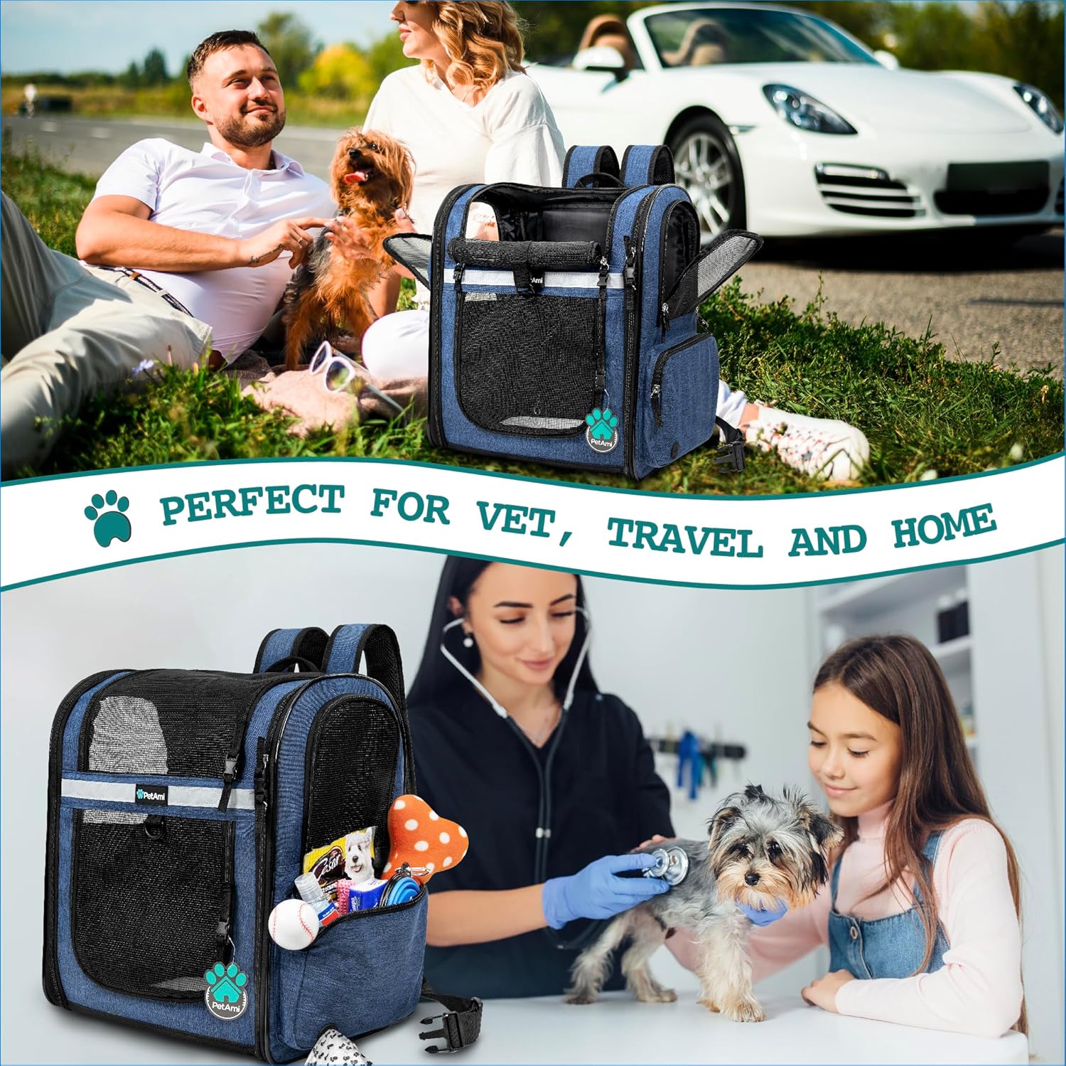 PetAmi Dog Backpack Carrier for Small Large Cat, Pet, Puppies, Ventilated Pet Hiking Backpack Travel Bag, Airline Approved Cat Backpack Carrier, Safety Back Support, Camping Biking, Max 18 lbs, Navy - Image 7
