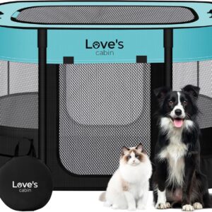 Love's cabin Pet Puppy Dog Playpen, Large Dog Tent Crates Cage Indoor/Outdoor, Portable Exercise Playpen for Dog and Cat, Foldable Pop Up Dog Kennel Playpen with Carring Case (L, Green)