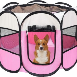 Mile High Life | Foldable Dog Playpen | Portable Dog Crate w Removable Shade Cover | Dog Kennel Indoor/Outdoor w Carry Case | Pen Tent for Dog/Cat/Rabbit(Beige Pink, Medium (36"x36"x23"))