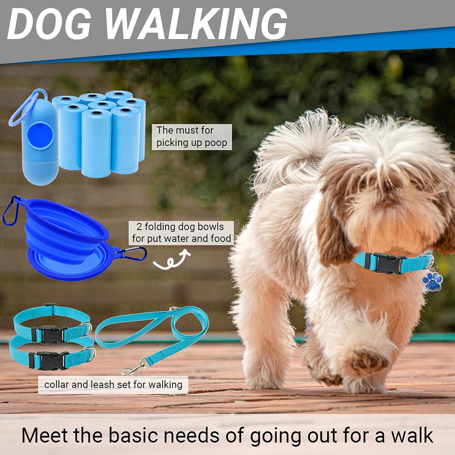 FLYSTAR Puppy Starter Kit for Small Dogs, 26 pcs Include Dog Toys, Collar and Leash, Training Clicker, Treat Bag, Poop Waste Bag with Dispenser, Blanket, Grooming Glove, Bowls, Toothbrush, etc - Image 6