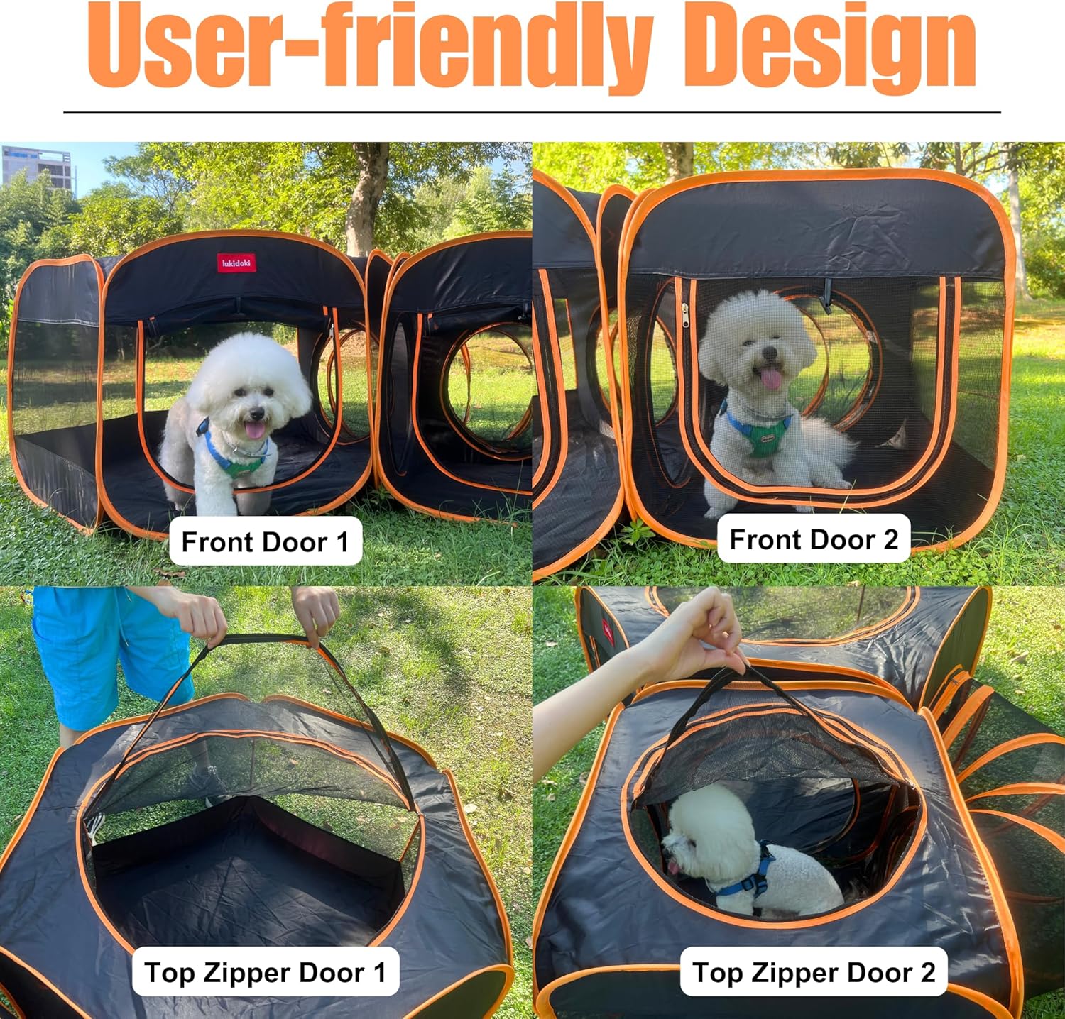 Portable Dog Playpen 2-Room with Tunnel, 3-in-1 Large Cat Crate Play Enclosure with Separate Areas, Foldable Pet Playpen for Puppy Kitten and Small Animals Indoor Outdoor - Image 3