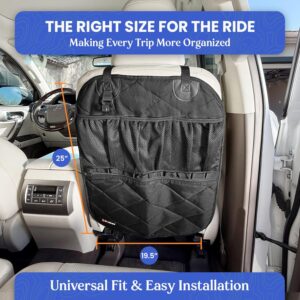 4Knines Car Seat Back Organizer – Heavy-Duty Backseat Storage for Kids & Pets – Waterproof Kick Mat Seat Protector – Car Organizer for Backseat with Pockets – Fits SUVs, Trucks & Cars – Black