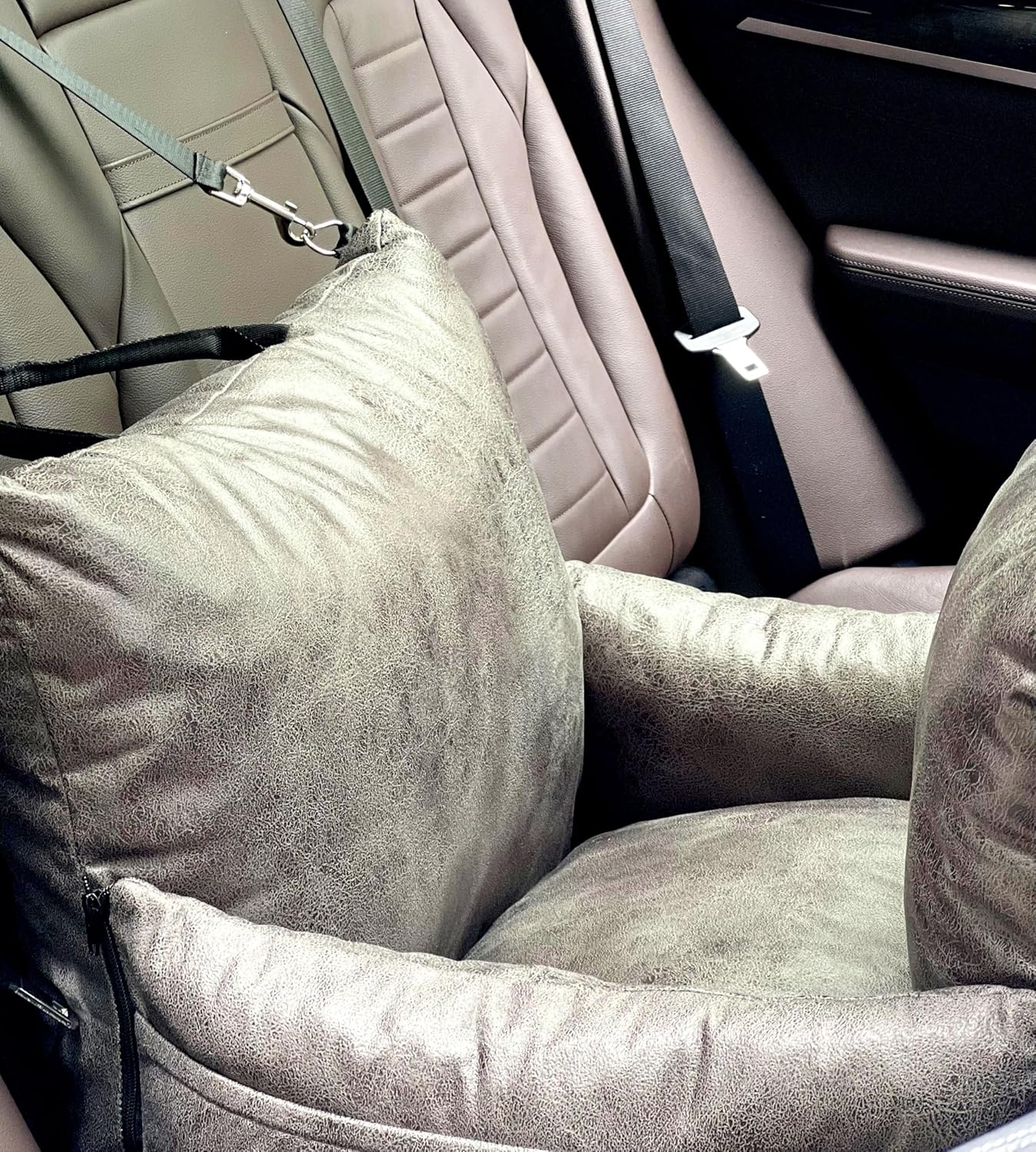 Alansma Portable Car Dog Crate Detachable Seat Belt Fastening Car Dog Kennel Seats Suitable for Small and Medium-Sized Dogs and Cats, Grey, Medium - Image 4