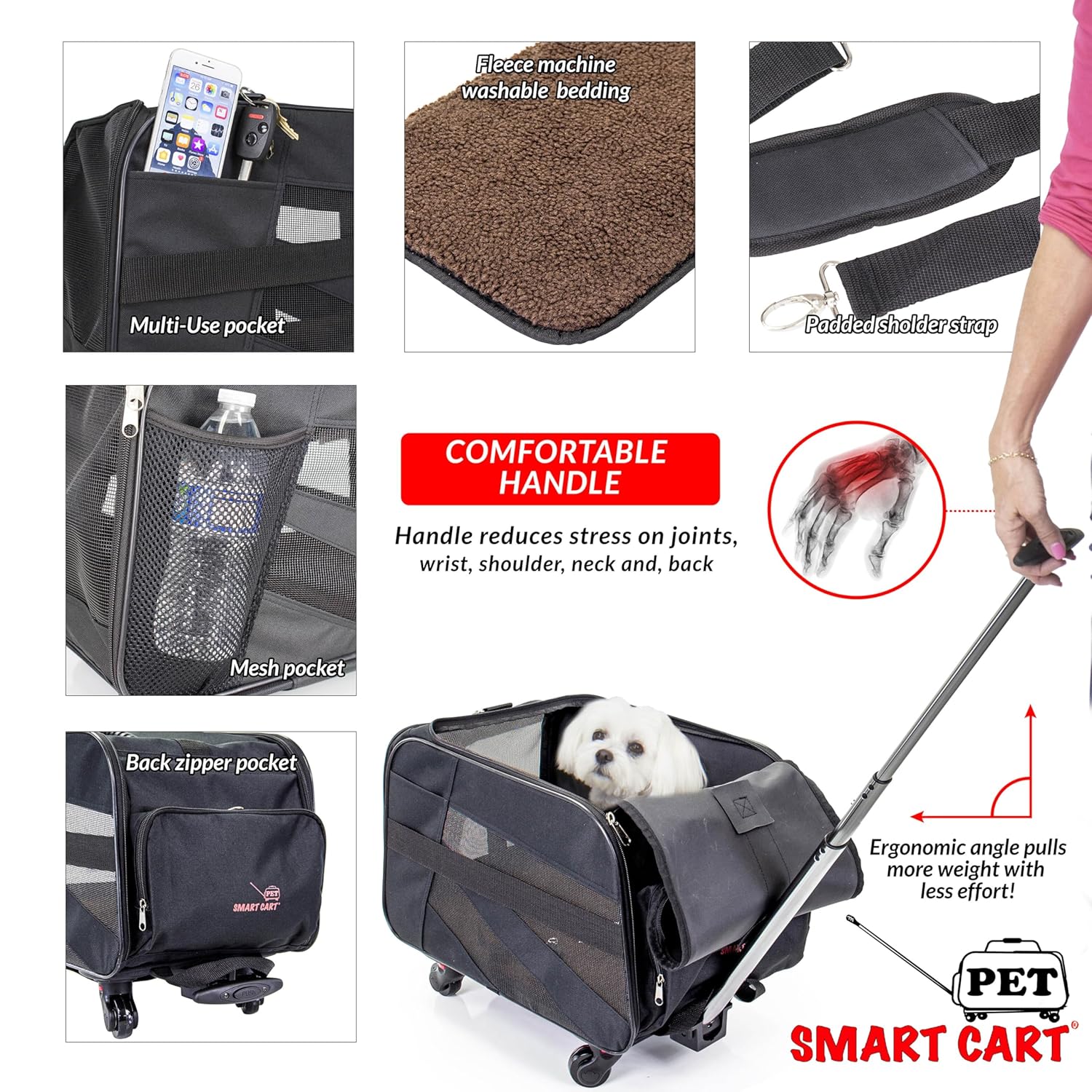 dbest products Pet Smart Cart, Medium, Black, Rolling Carrier with wheels soft sided collapsible Folding Travel Bag, Dog Cat Airline Approved Tote Luggage backpack - Image 4