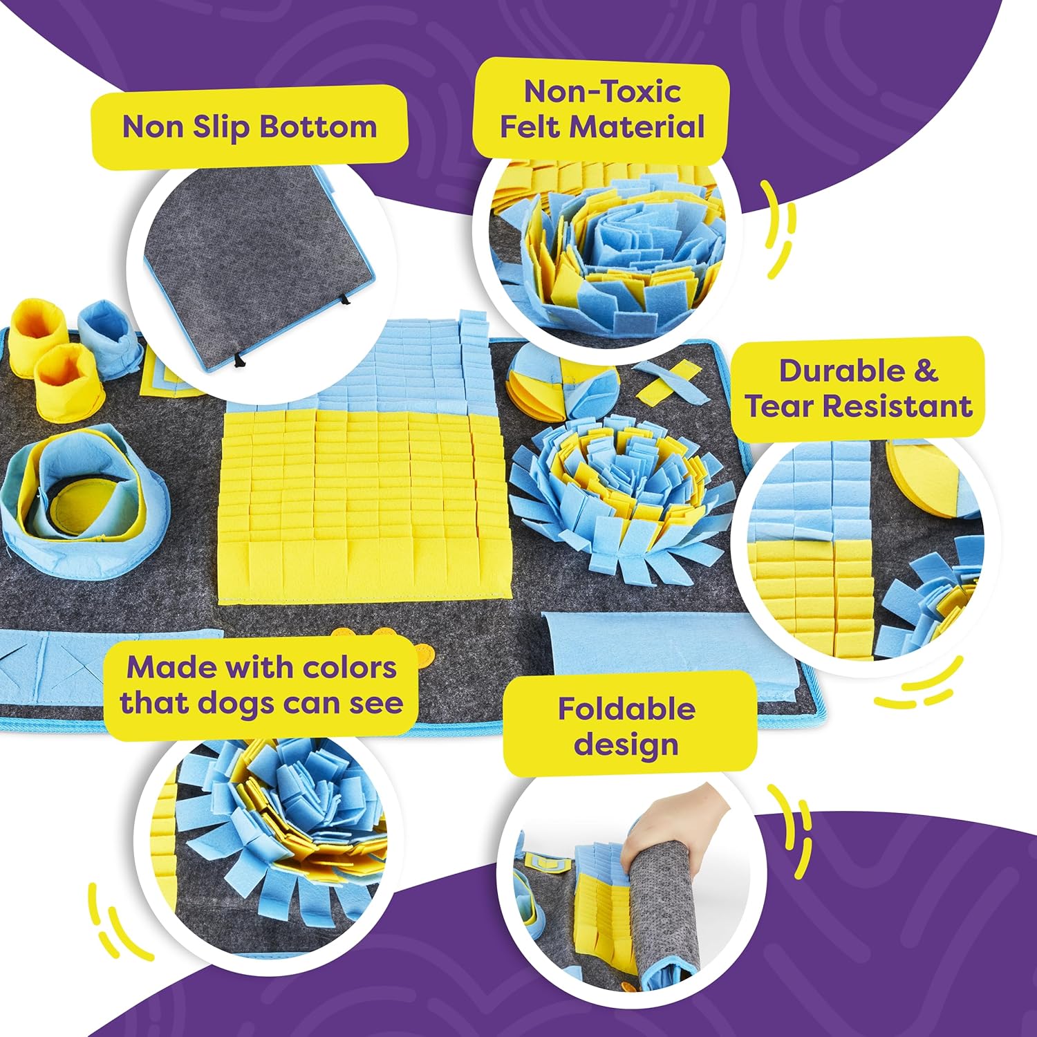 Hertzko XL Snuffle Mat for Dogs – Extra Large Felt Feeding & Activity Mat for Small & Large Breeds – Stimulation Toy with Grippy Bottom, Roll-Up Storage, and Easy Cleaning – Scent Game for Pets - Image 4