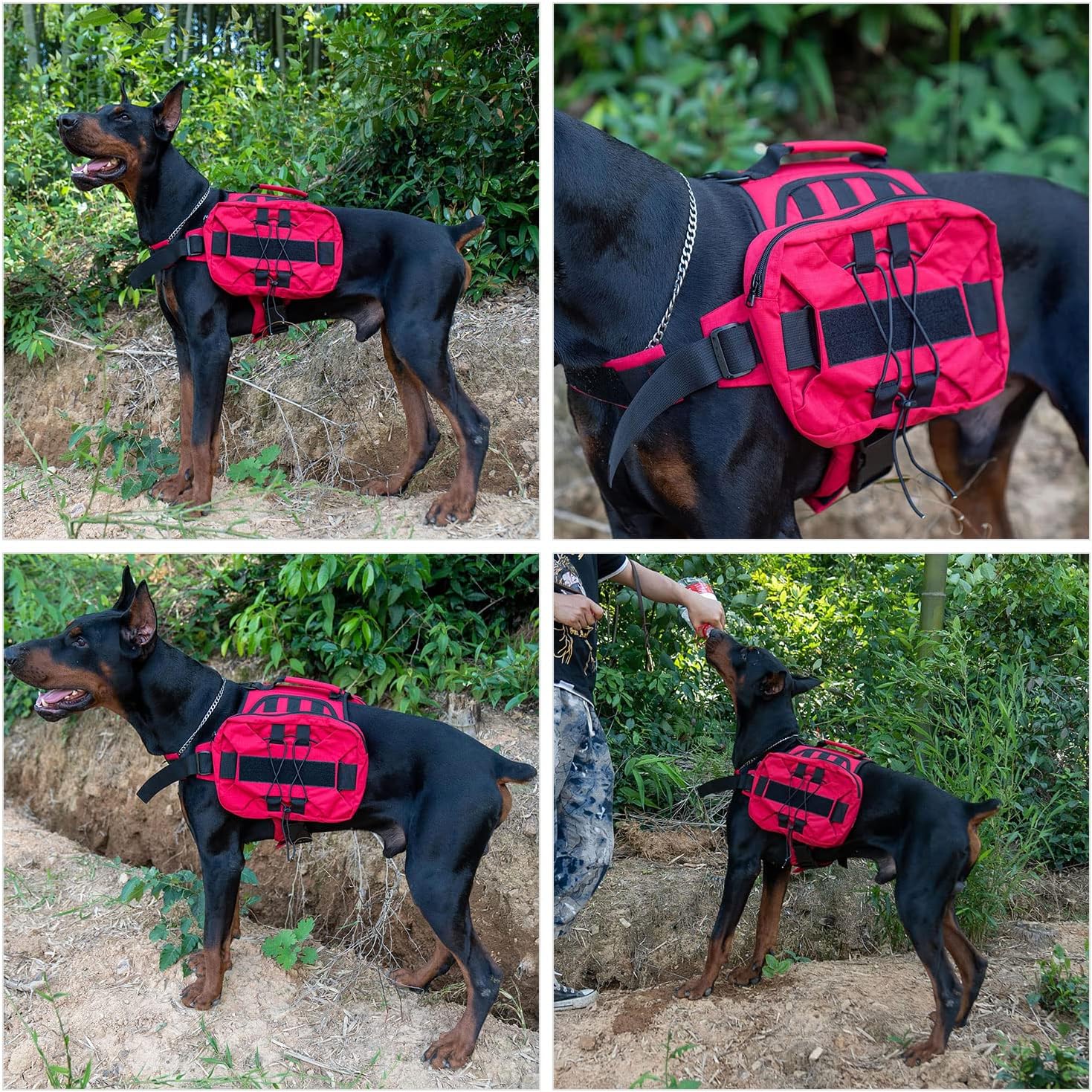 Large Dog Backpack, Outdoor Hound Saddle Bag Dog Pack with Side Pockets for Small Medium Large Dogs, Adjustable Tactical Dog Pack for Hiking, Travel, Camping, Training Red M - Image 5