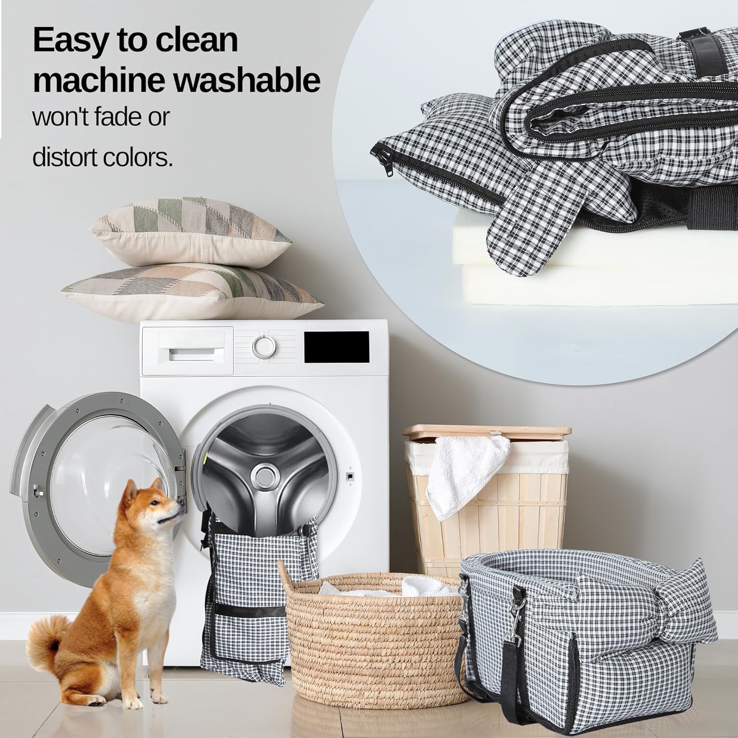 Center Console Dog Car Seat Dog Bed for Car Console Portable Armrest Booster Seat Carrier for Small Medium Dogs Anti-Collapse for Puppy Pet Up to 15 Lbs(Grid Black) - Image 3