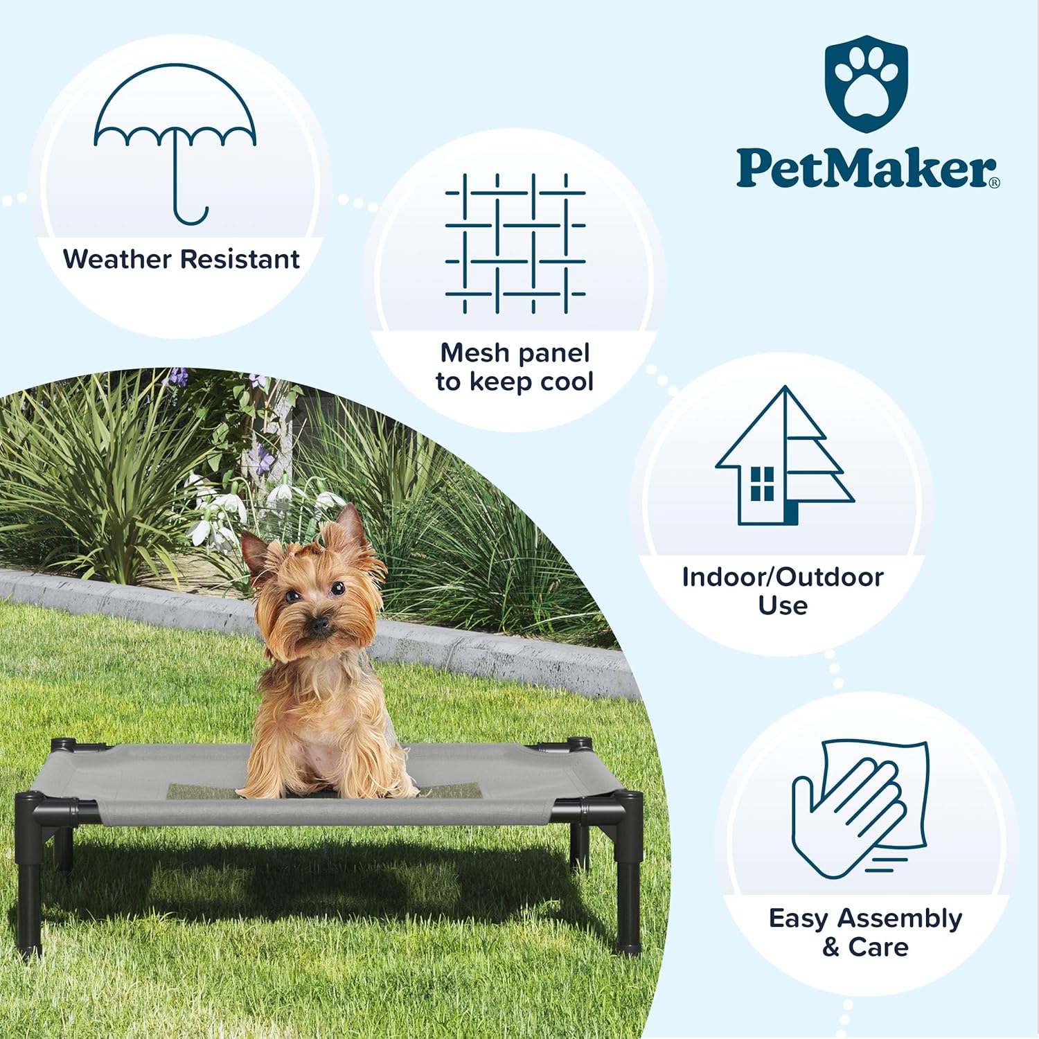 PETMAKER Elevated Dog Bed - 24.5x18.5-Inch Portable Pet Bed with Non-Slip Feet - Indoor/Outdoor Dog Cot or Puppy Bed for Pets up to 25lbs (Gray) - Image 3