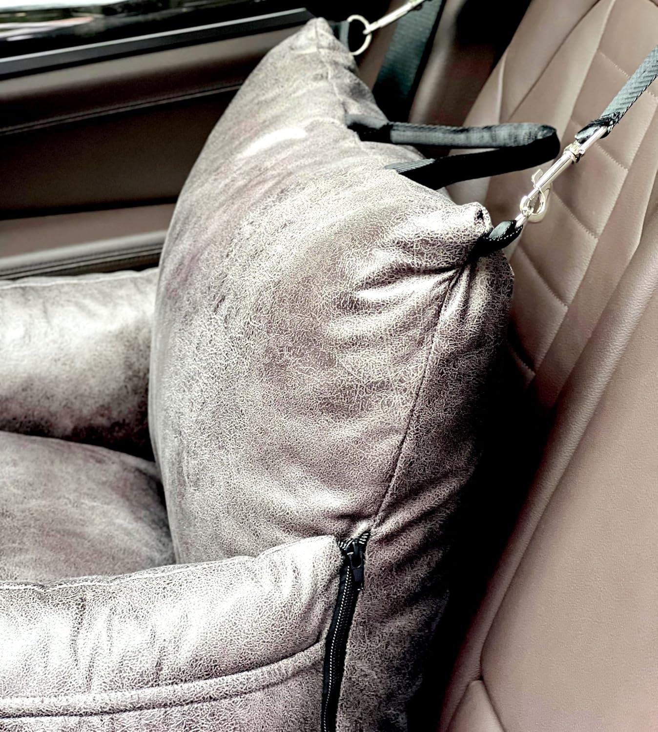 Alansma Portable Car Dog Crate Detachable Seat Belt Fastening Car Dog Kennel Seats Suitable for Small and Medium-Sized Dogs and Cats, Grey, Medium - Image 3