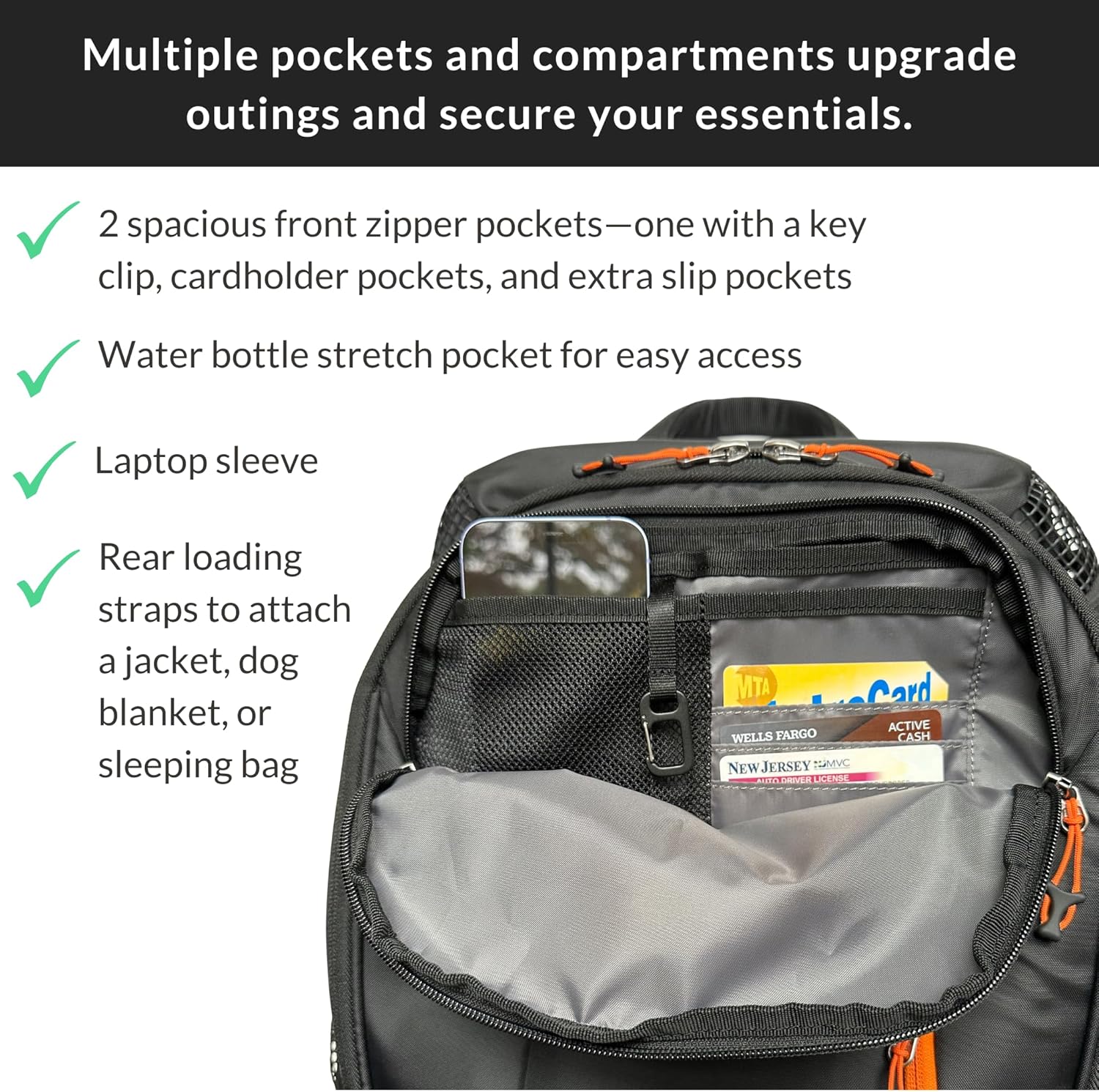 DJANGO Dog Carrier Backpack – Pet Backpack for Small Dogs & Cats with Hip Belt, Laptop Pocket & Water Bottle Sleeve – Travel Dog & Cat Carrier for Hiking, Camping & Commuting (Midnight Black) - Image 8