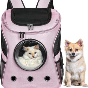 Cat Backpack Carrier, Airline Approved, Space Capsule Bubble Design, Ideal for Cats & Dogs up to 28-35 lbs, with Strong Straps, Safety Zippers, Mesh, Comfortable for Hiking & Travel (Pink)