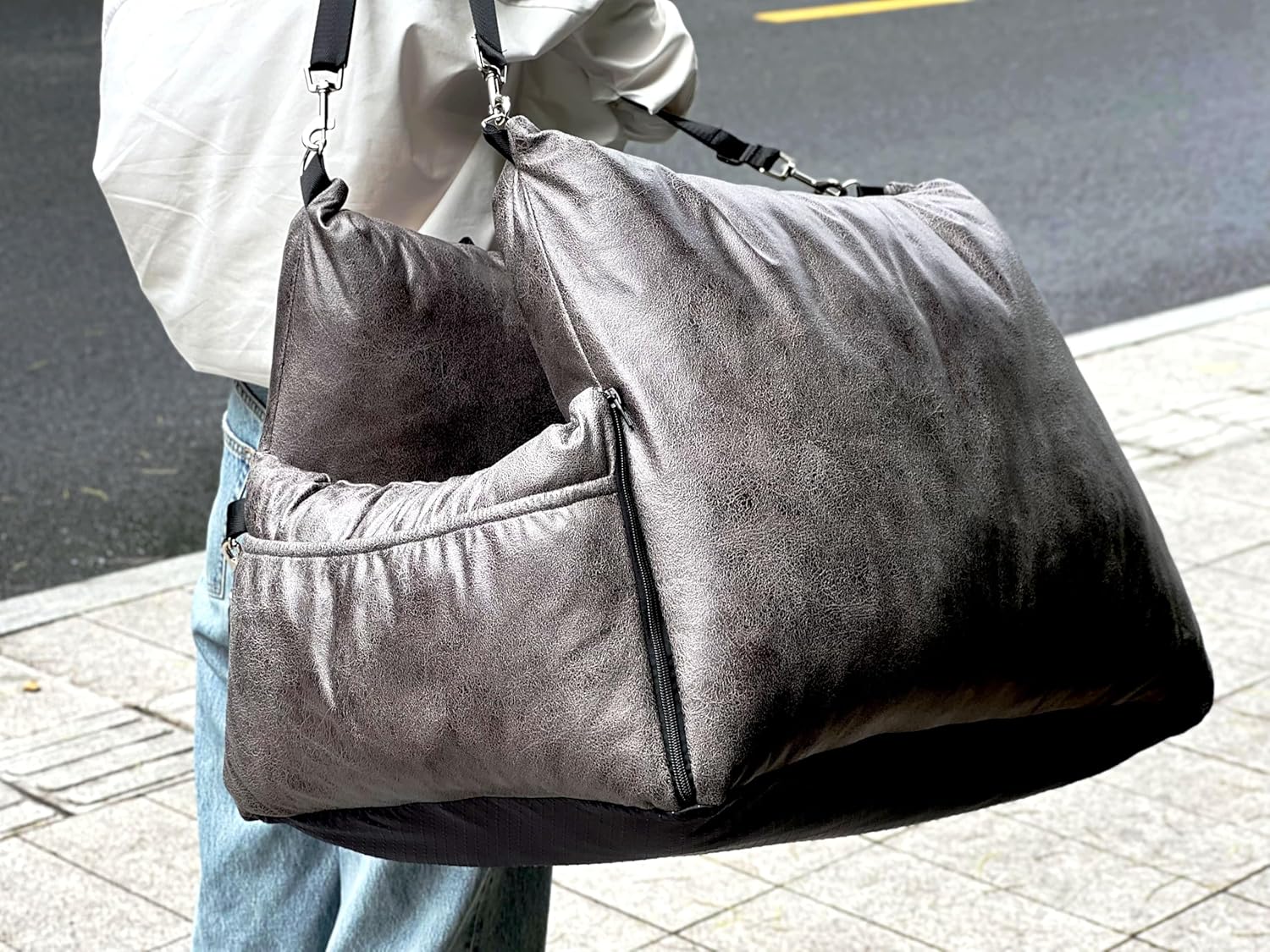 Alansma Portable Car Dog Crate Detachable Seat Belt Fastening Car Dog Kennel Seats Suitable for Small and Medium-Sized Dogs and Cats, Grey, Medium - Image 7