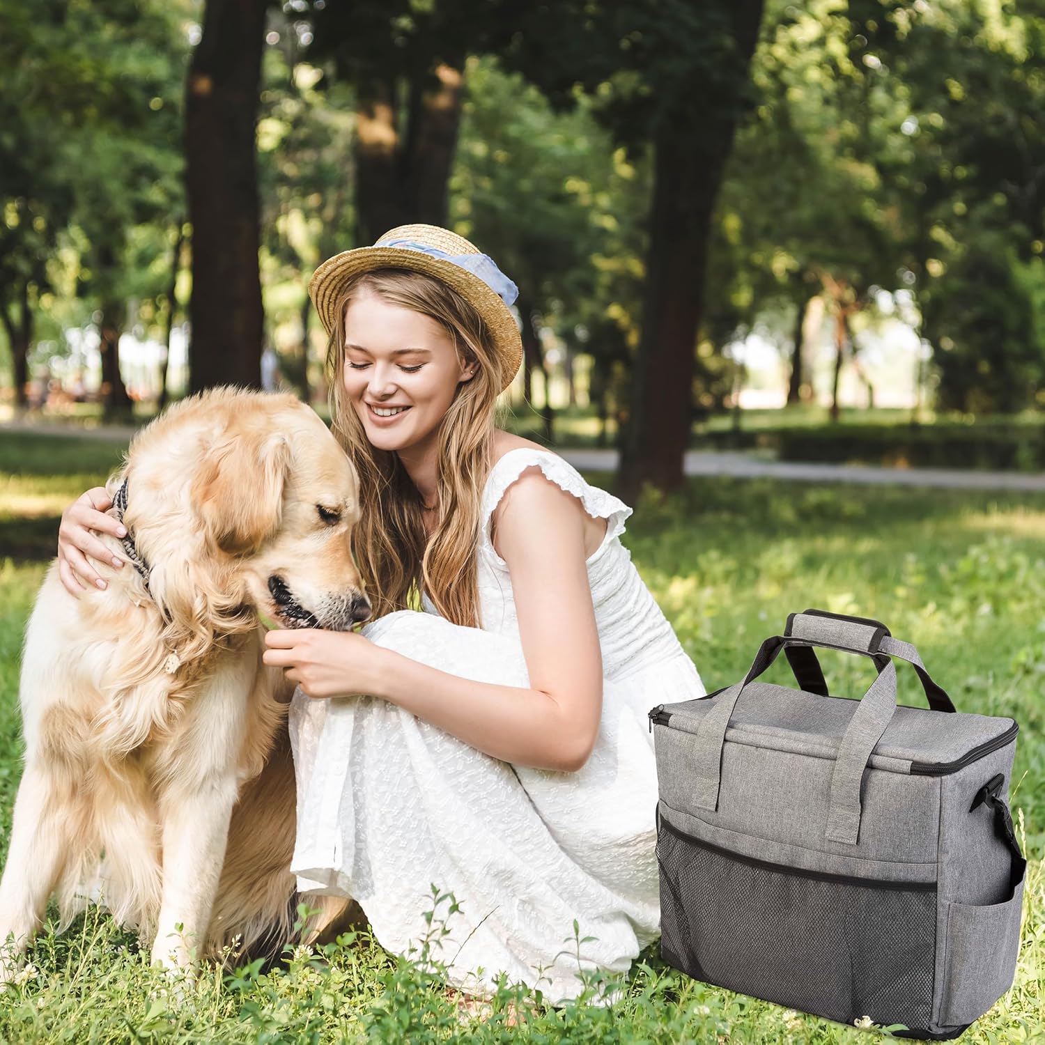 Dog Travel Bag - Cat and Dog Storage Organizer with Pockets, Mat, 2 Food Containers, and 2 Large Collapsible Travel Dog Bowls by PETMAKER (Gray) - Image 4