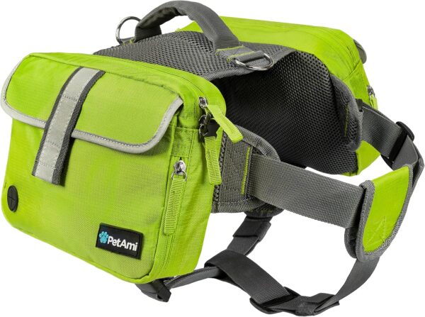 PetAmi Dog Backpack for Medium Large Dogs, Dog Saddle Bag for Dogs to Wear, Harness Saddlebag with Reflective Safety Side Pockets for Hiking, Camping, Vest Dog Pack for Travel (Green, Large)