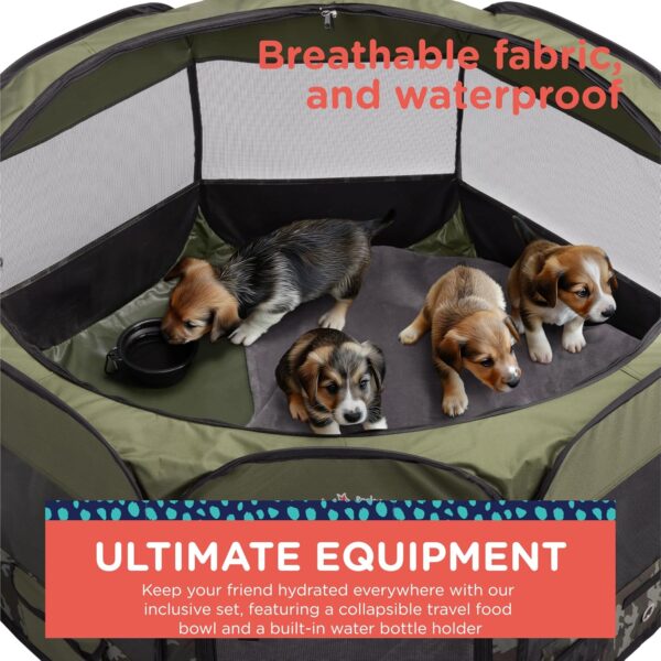 Rocky + Snowball Pop Up Playpen for Dogs - Puppy Dog Cats Rabbits Play Pen for Indoors or Outdoors - Portable Playpen with Carrying Case & Collapsible Bowl - Camo Print - XL - Image 4