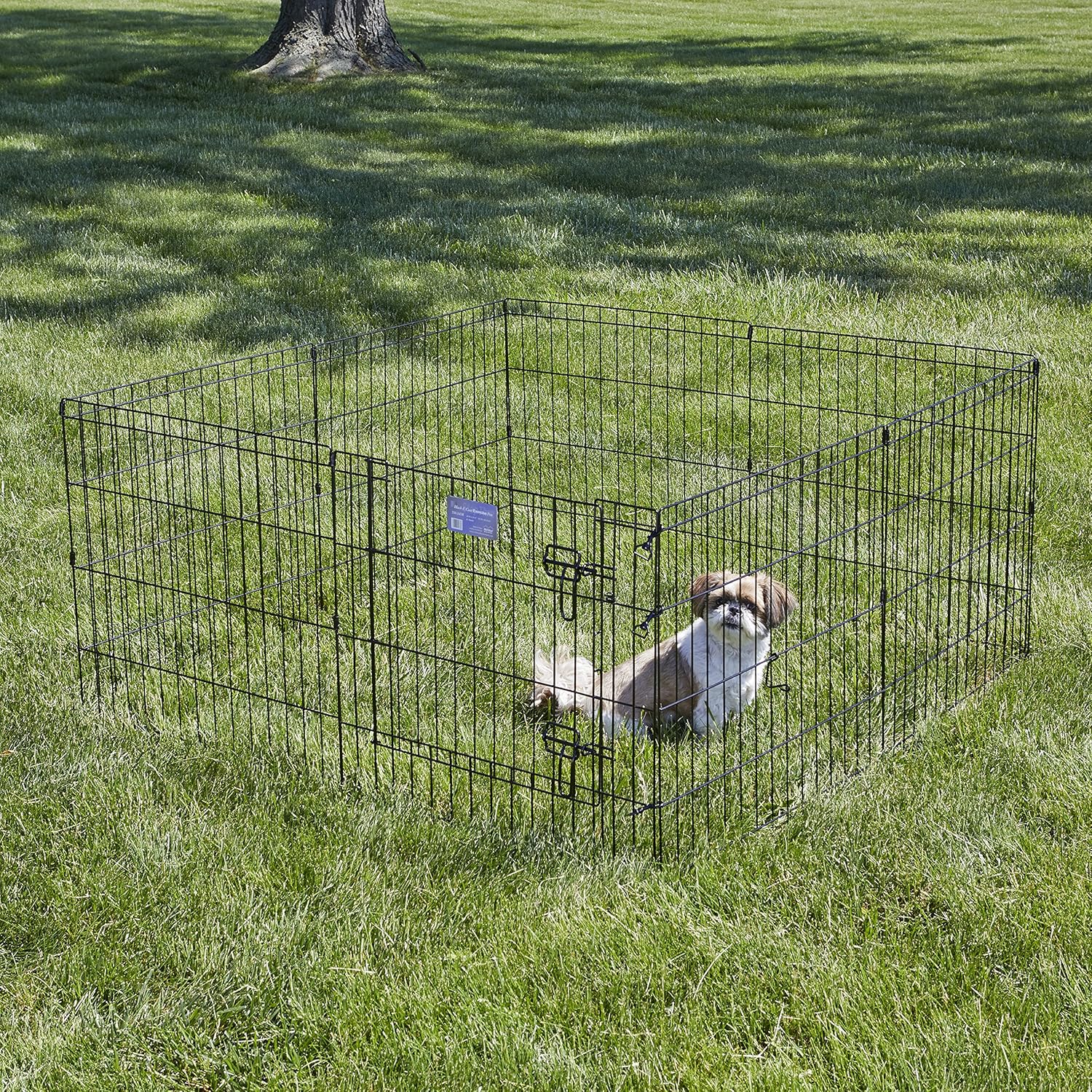 MidWest Homes for Pets Folding Metal Puppy/Dog Exercise Pen, Indoor/Outdoor Playpen with Secure Door, Provides 16 Sq Feet of Play Space, 24-Inches Tall, Black E-Coated - Image 2